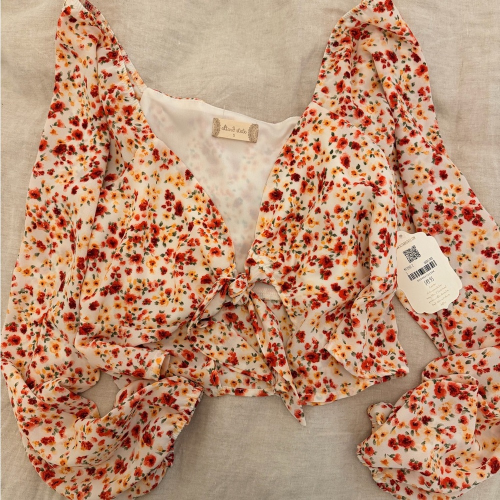 Altar'd State Floral Blouse with Tie Front